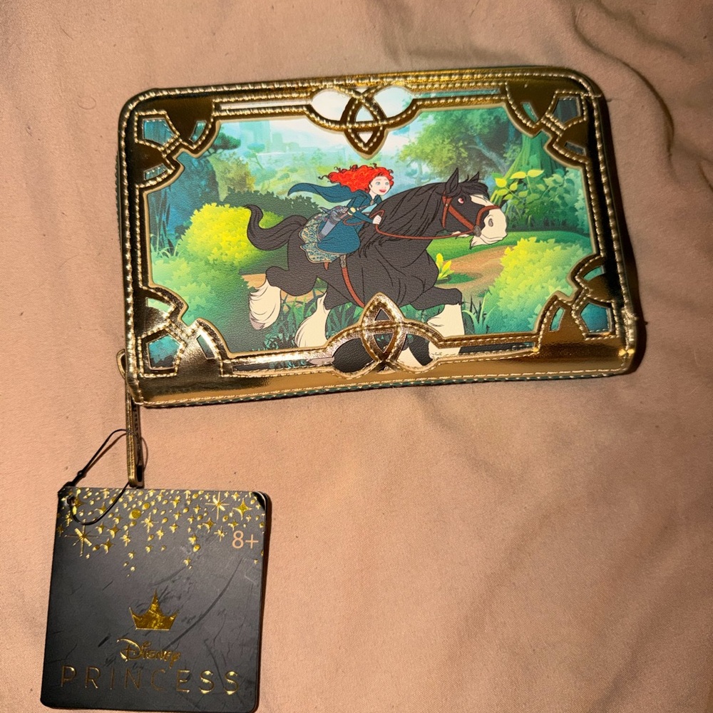 Loungefly Disney Red-Haired Merida Gold-Trim Zip Wallet with Scenic Print